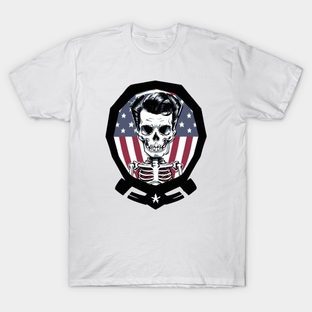 Fun Rockabilly Patriotic Skeleton T-Shirt by CGI Studios